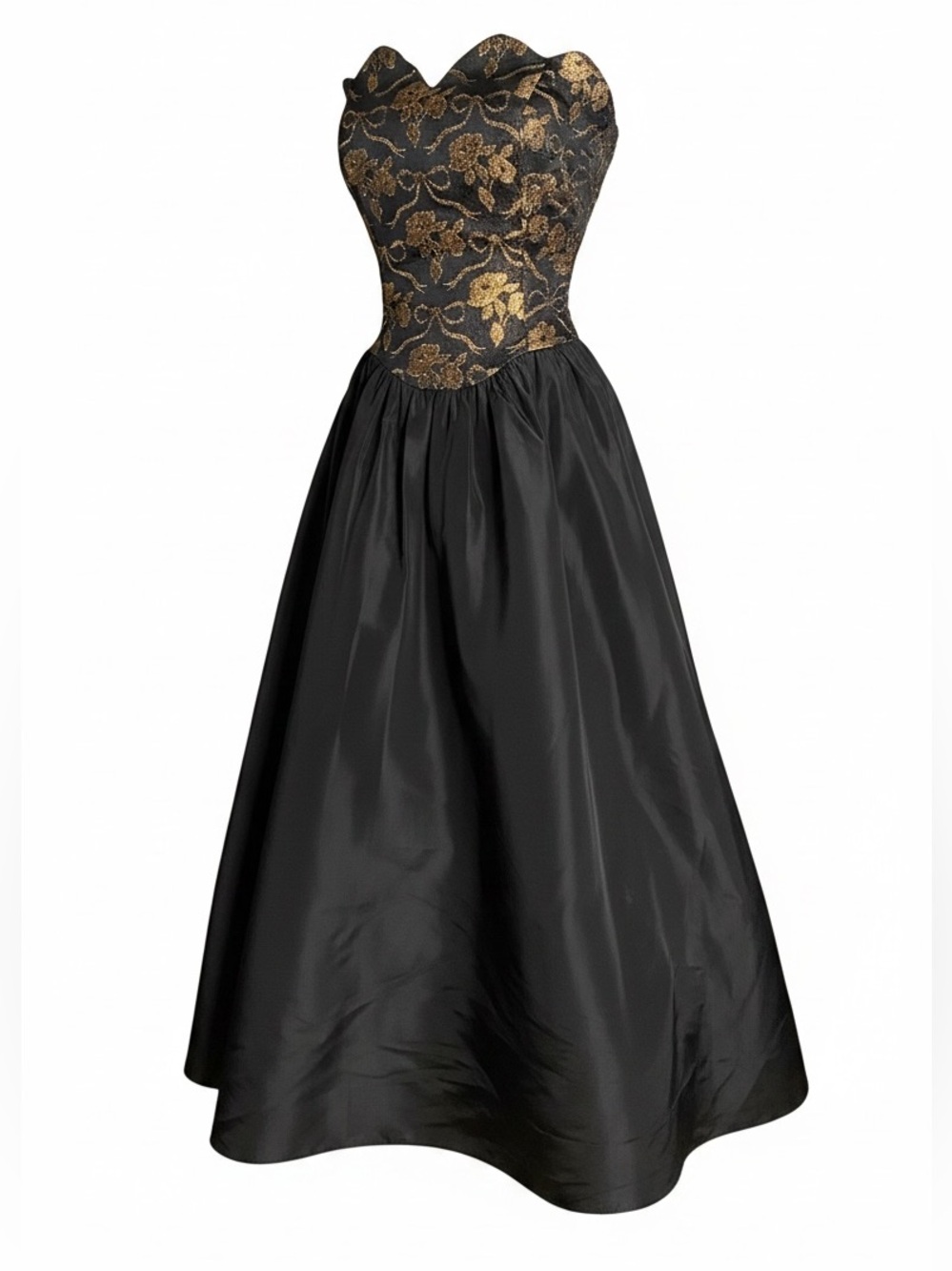 Gunne Sax by Jessica McClintock Black Gold Brocade Strapless Ball Gown Dress 6 - Picture 2 of 9